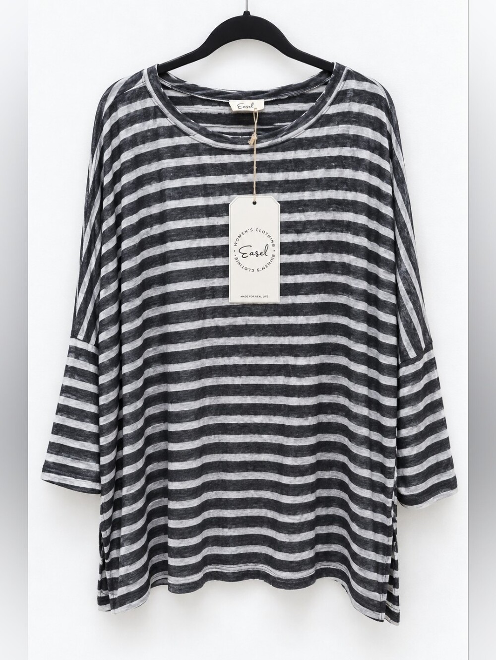 Easel Oversized Charcoal Gray Striped Dolman Tunic Top OS NWT
